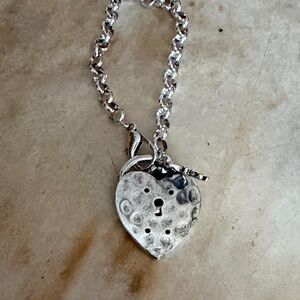 Silver Heart Lock Pendant Bracelet New